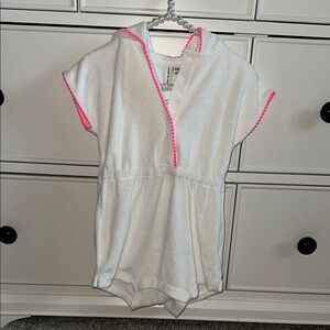 Janie and Jack White and Pink Kids Swim Romper Cover up 18-24 Months NWT